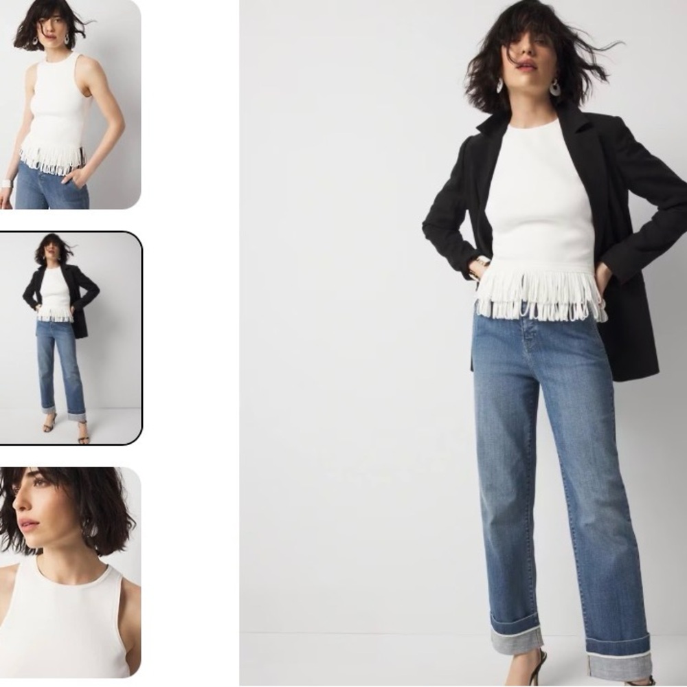 White House Black Market White Fringe Hem Sweater Tank